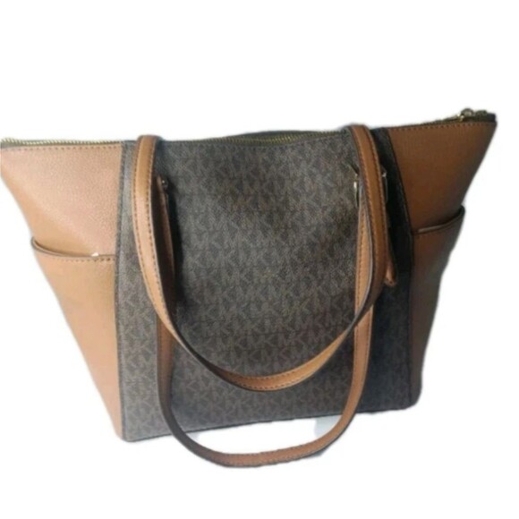 Michael Kors Charlotte Logo and Leather Top Zip Tote Bag~Brown - Picture 3 of 9